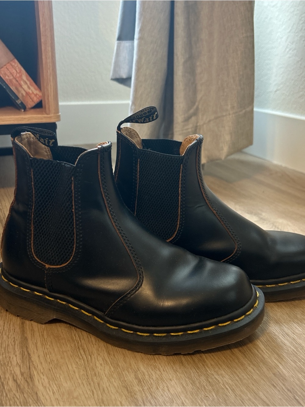 Dr. Martens Black Leather Chukka Boots with Yellow Stitching